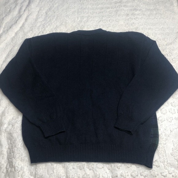 Vintage Trader Bay Men's Size XL Sweater Navy & Green Tartan Plaid 100% Cotton - Picture 5 of 6